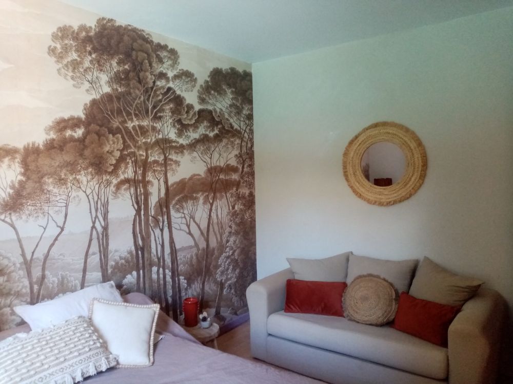 Boslandschap in de omgeving van Rome met ondergaande zon