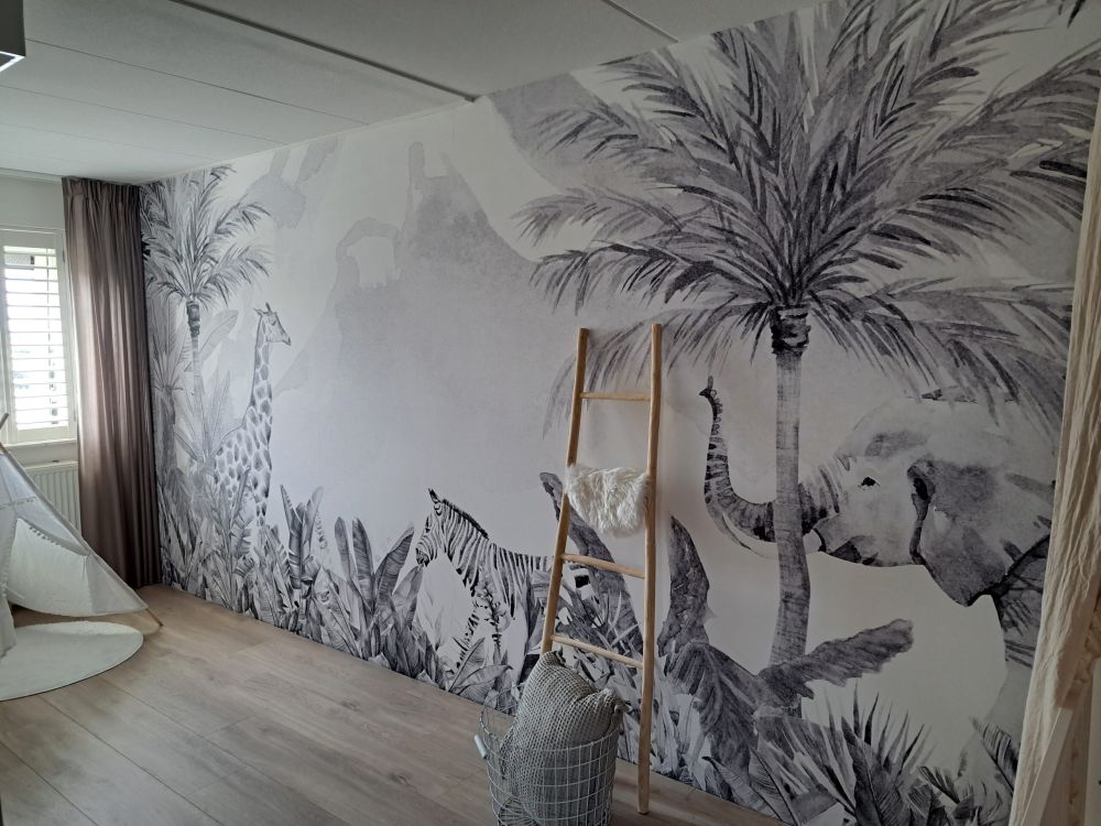 Jungle dieren in zwart-wit