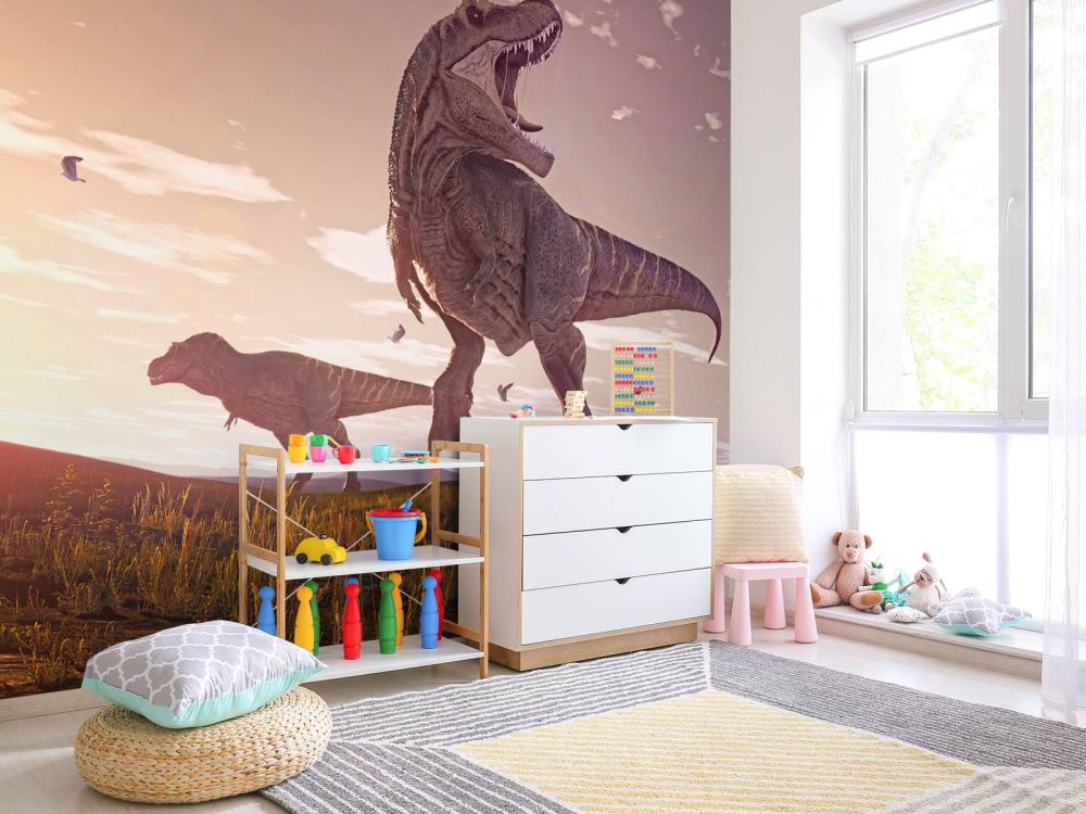 Twee Tyrannosaurussen in een veld