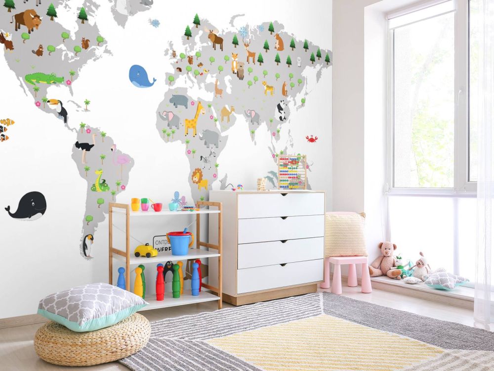 Wereldkaart voor kinderen met witte achtergrond