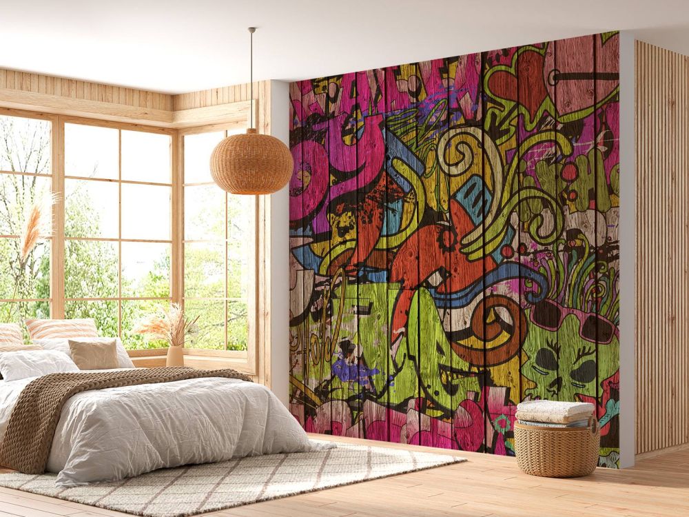 Straat graffiti op oud hout