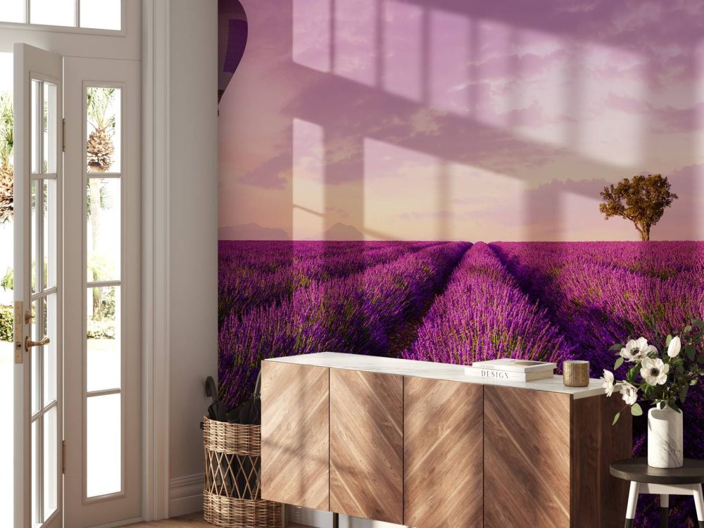 Lavendel veld en luchtballon