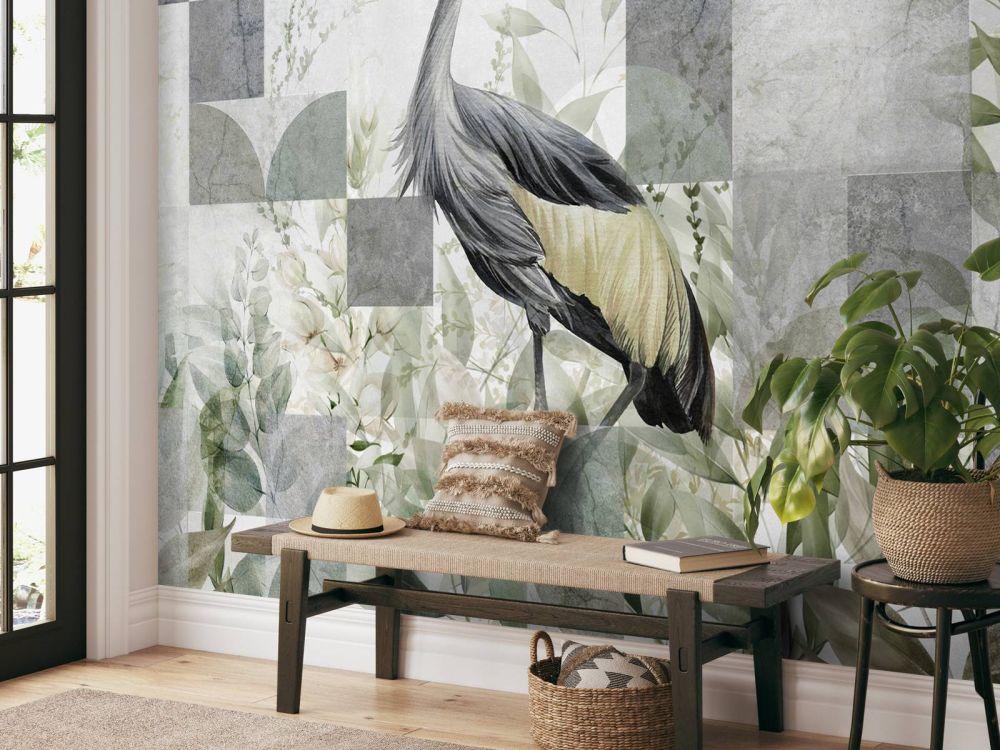 Kraanvogel tussen de bladeren