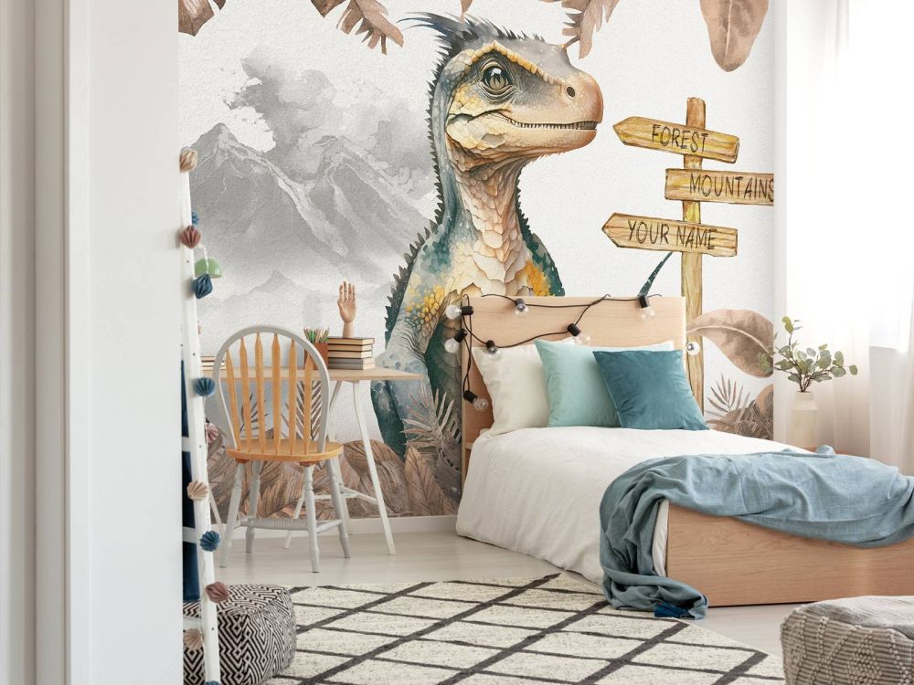 Baby velociraptor in de jungle taupe