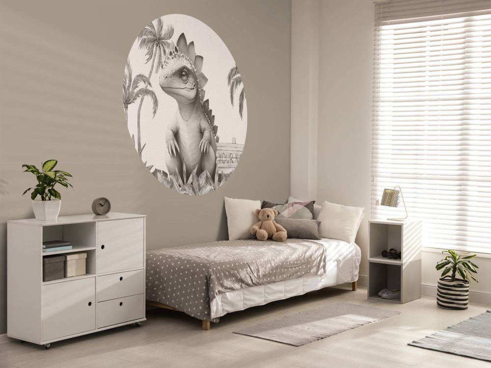 Baby stegosaurus in de jungle beige