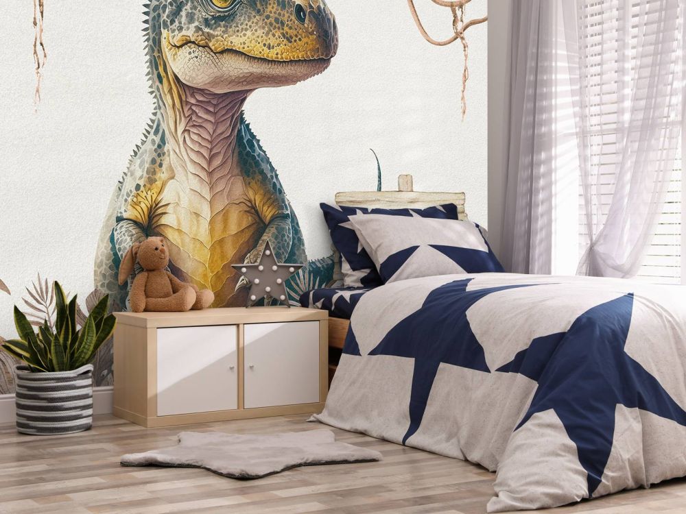 Baby t-rex in de jungle taupe