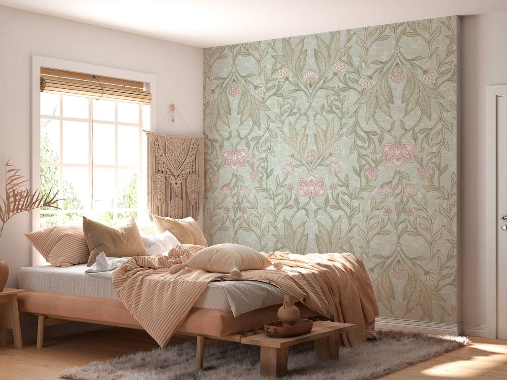 Morris bloemen damask - mint groen