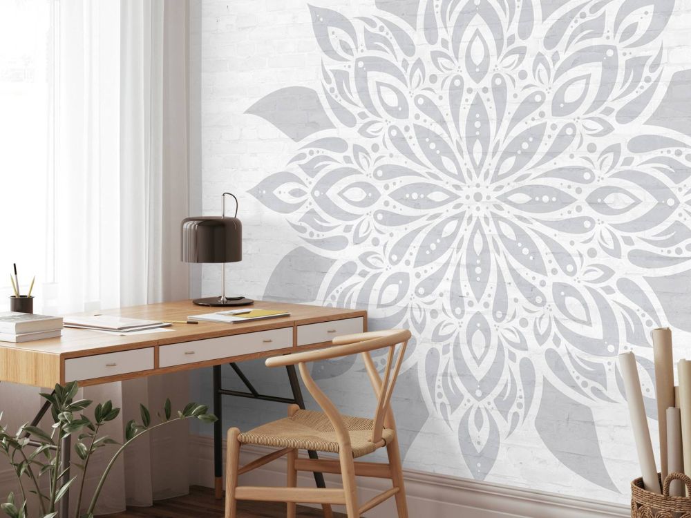 Zachtgrijze Mandala Bloem