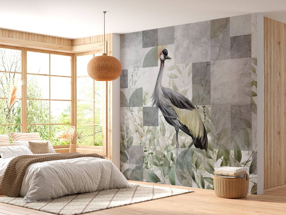 Kraanvogel tussen de bladeren