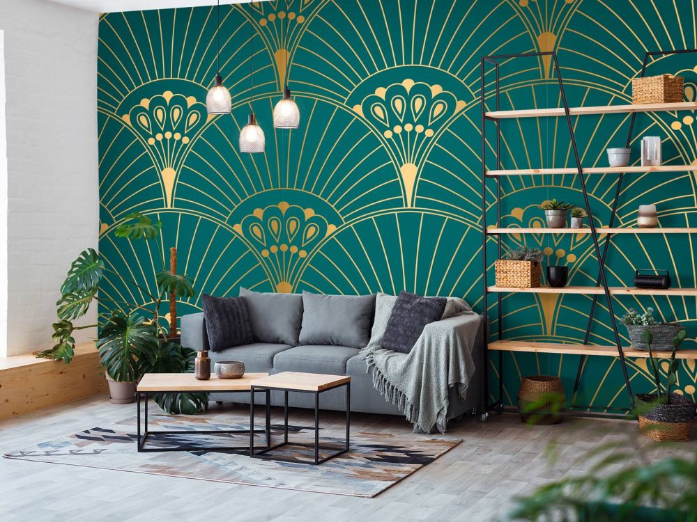 Art Deco waaier in Teal