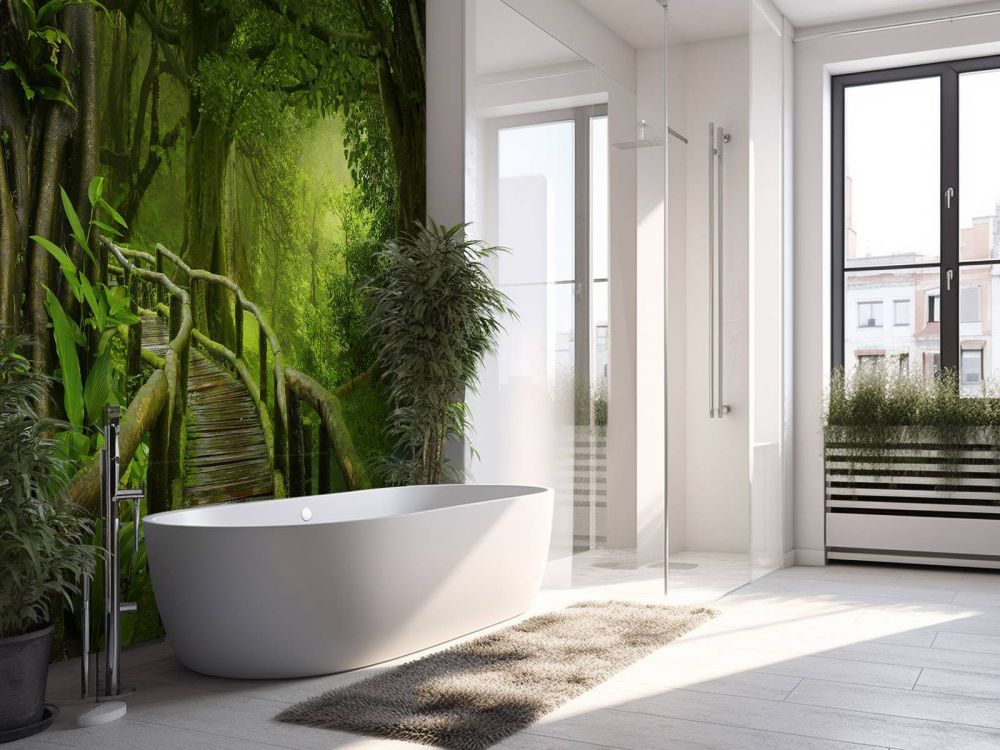 Houten brug door een groene jungle