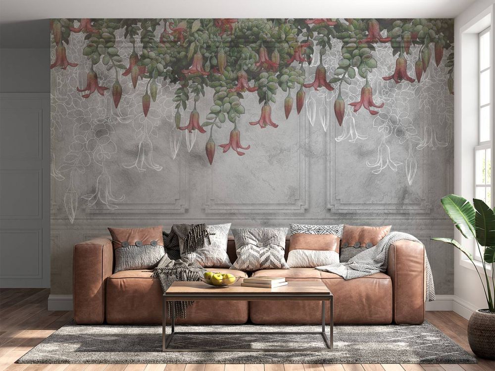Klassieke grijze lambrizering met bloemen