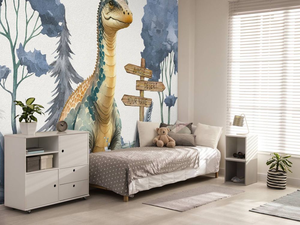 Baby brachiosaurus in de jungle blauw