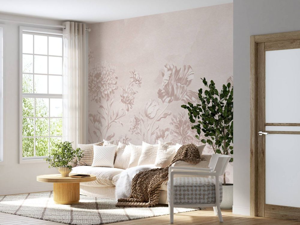 Baroque bloemen landschap - poeder roze