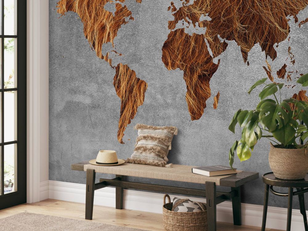 Wereldkaart met vacht structuur