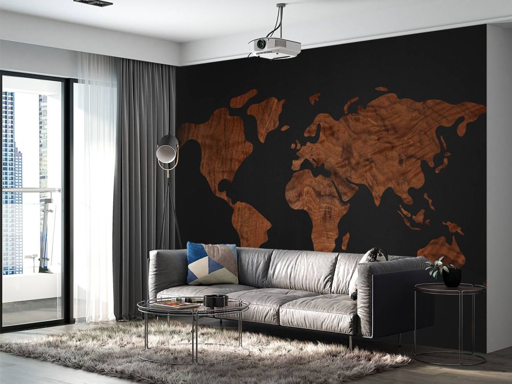 Wereldkaart van houtfineer