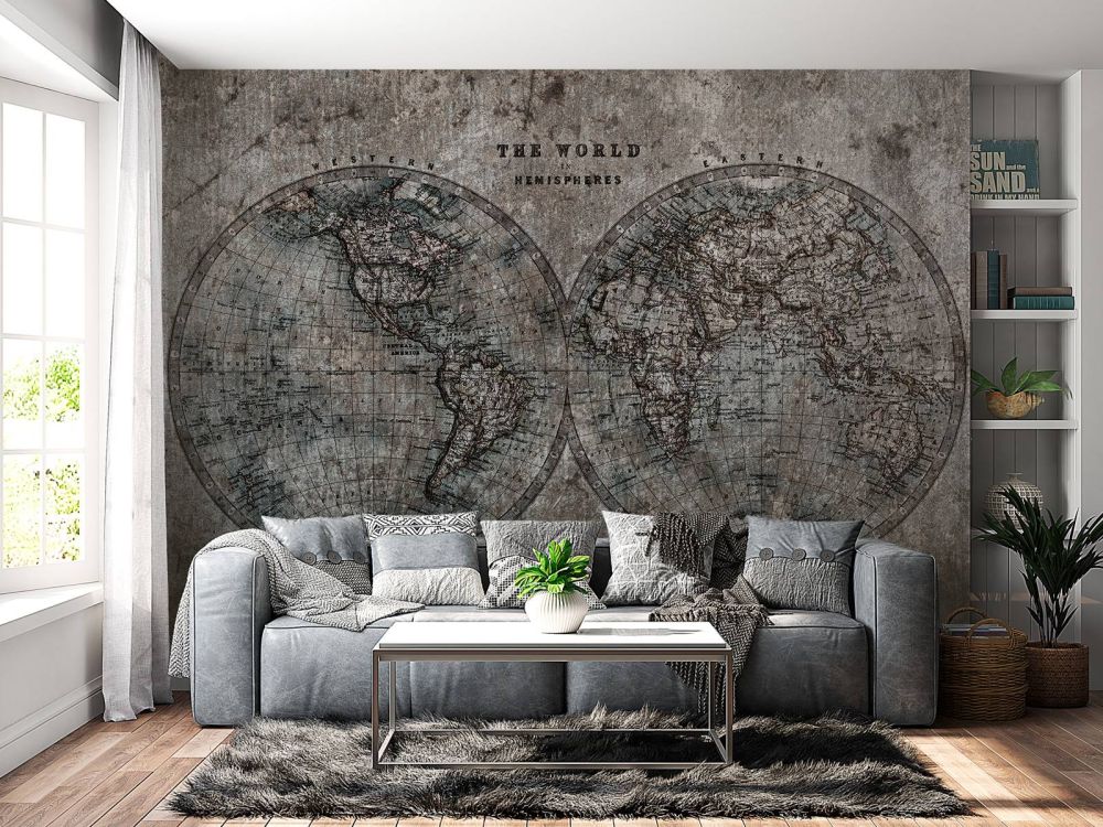 Wereldkaart met grijstinten