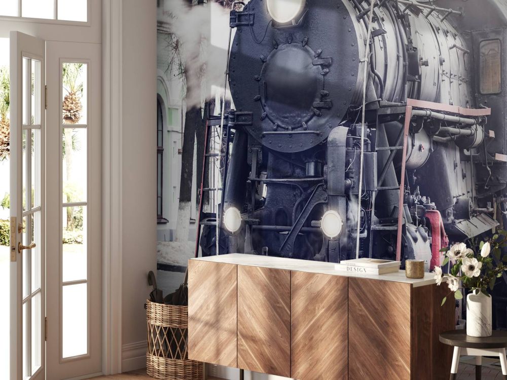 Stoomtrein met dampende stoom