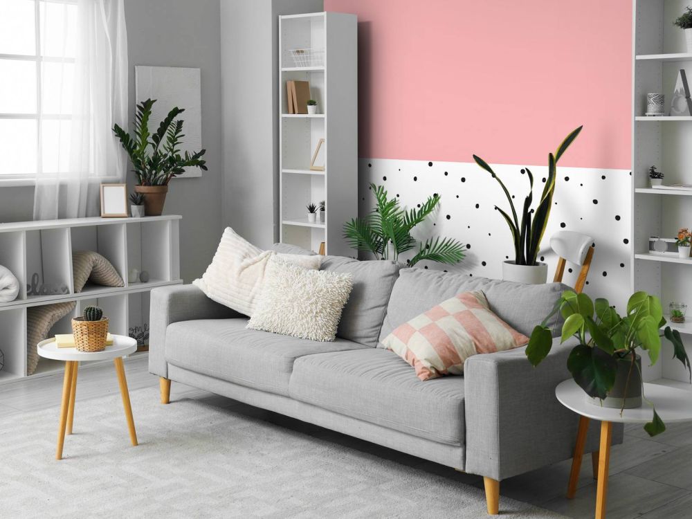 Roze en witte vlakken met zwarte stipjes