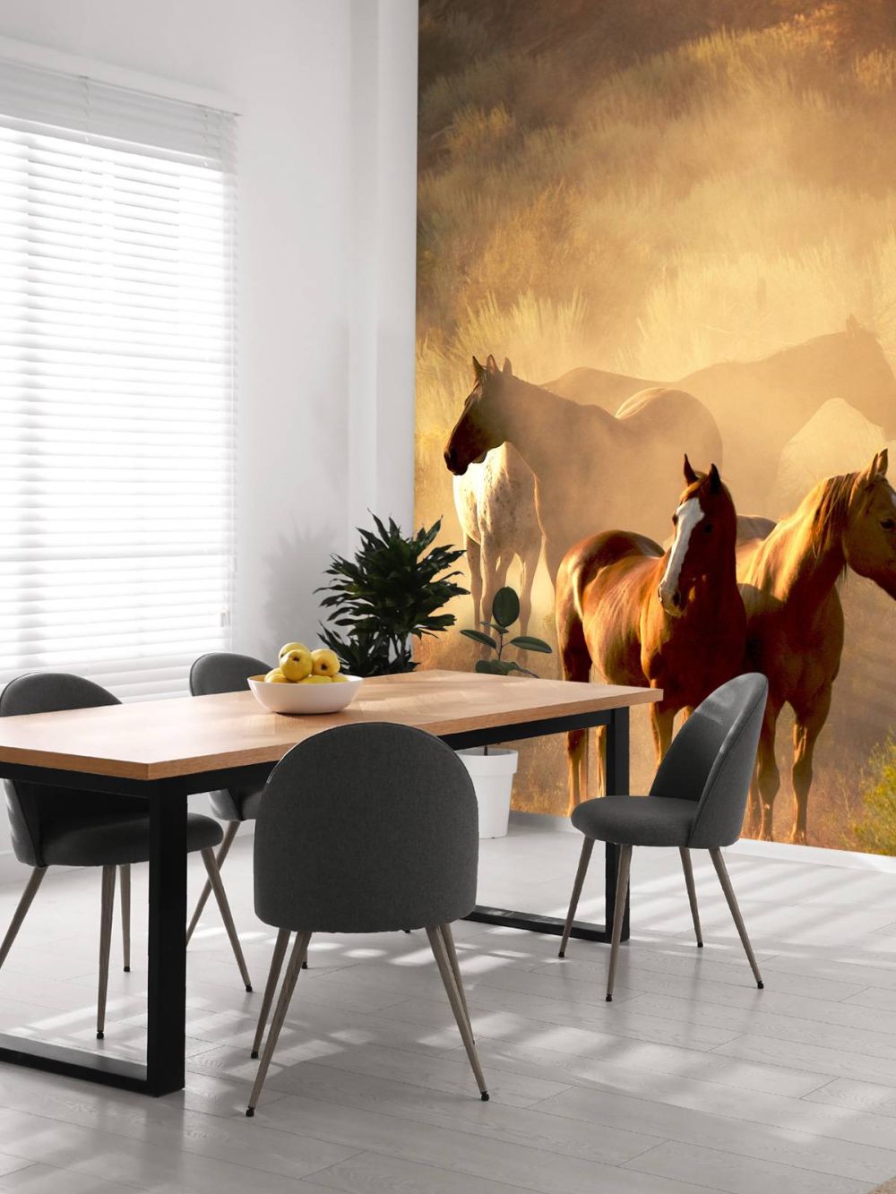 Paarden tijdens een zonsondergang
