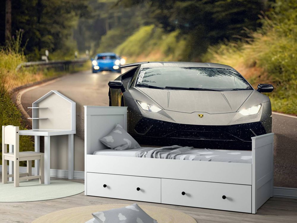 Matgrijze Lamborghini in de natuur