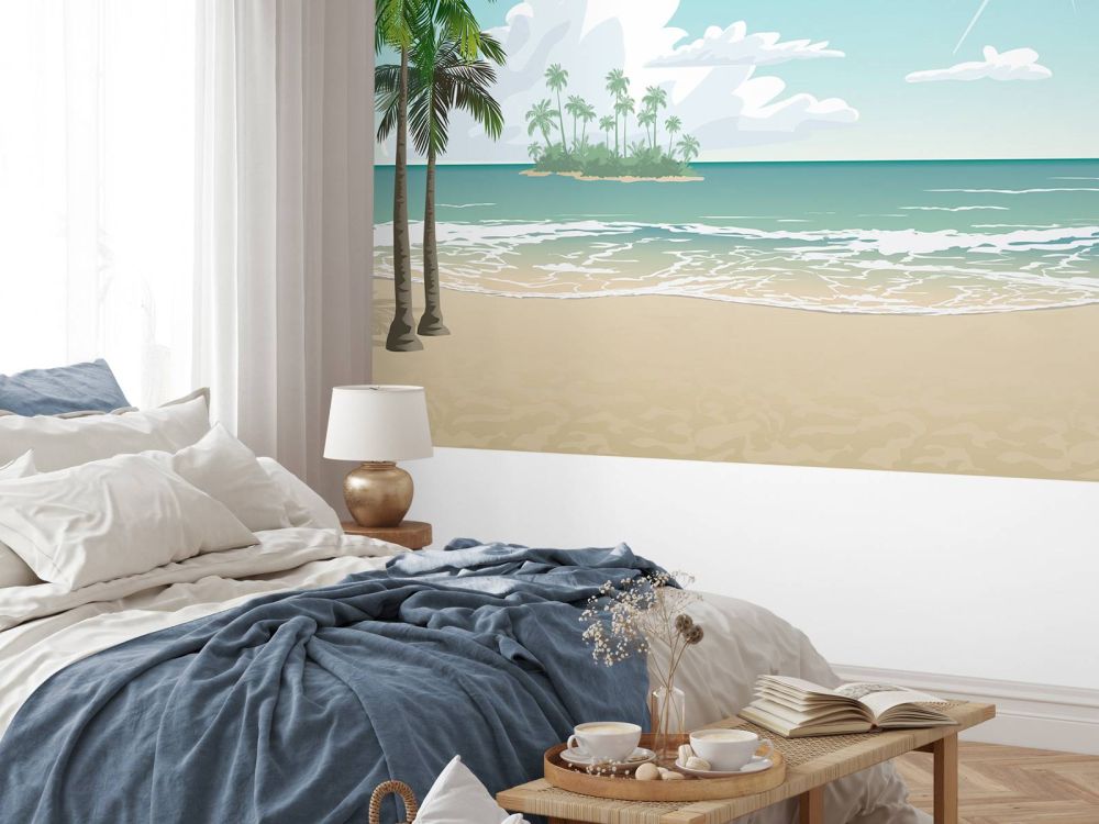 Blauwe zonnige strand