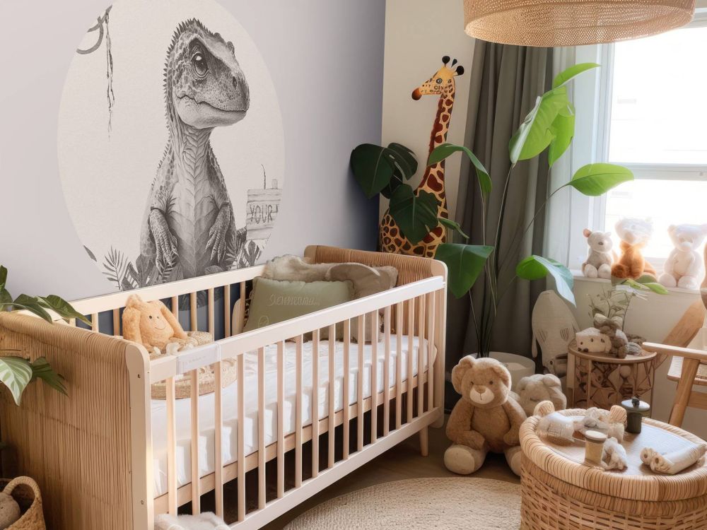 Baby t-rex in de jungle beige