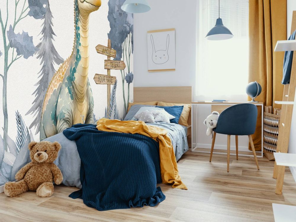 Baby brachiosaurus in de jungle blauw