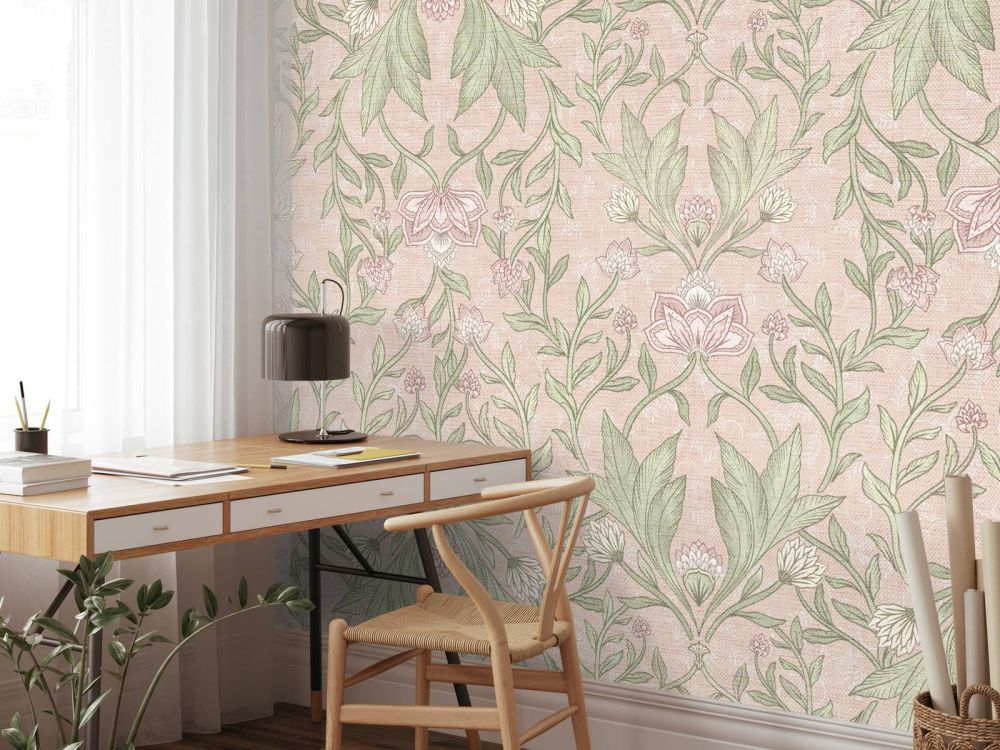 Morris bloemen damask - pastel roze