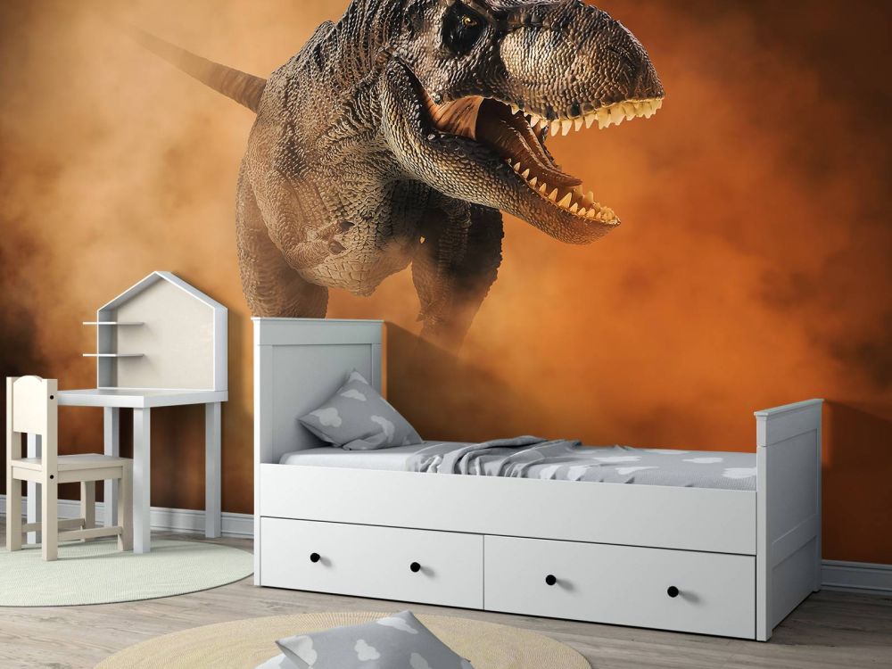 Tyrannosaurus lopend door de rook