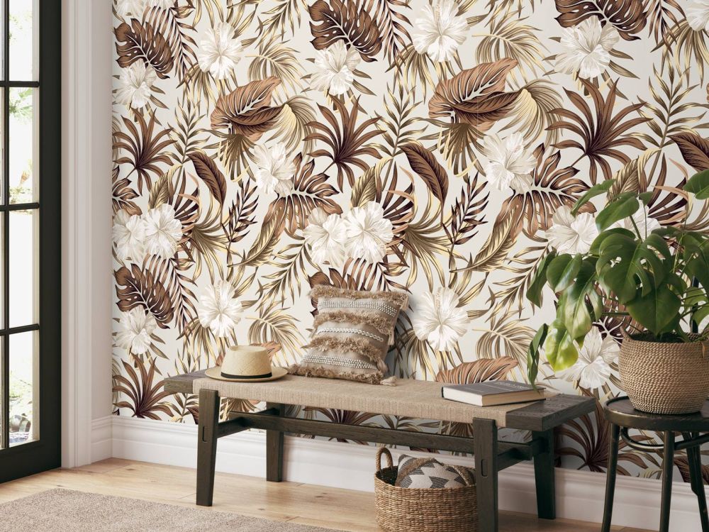 Tropische bloemen, beige