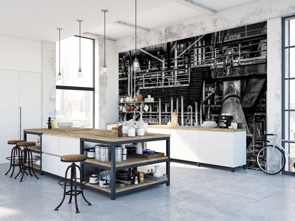 Oude industriële fabriek in zwart wit