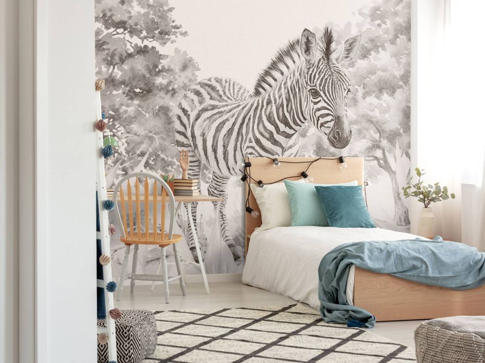 Jonge zebra in de natuur beige