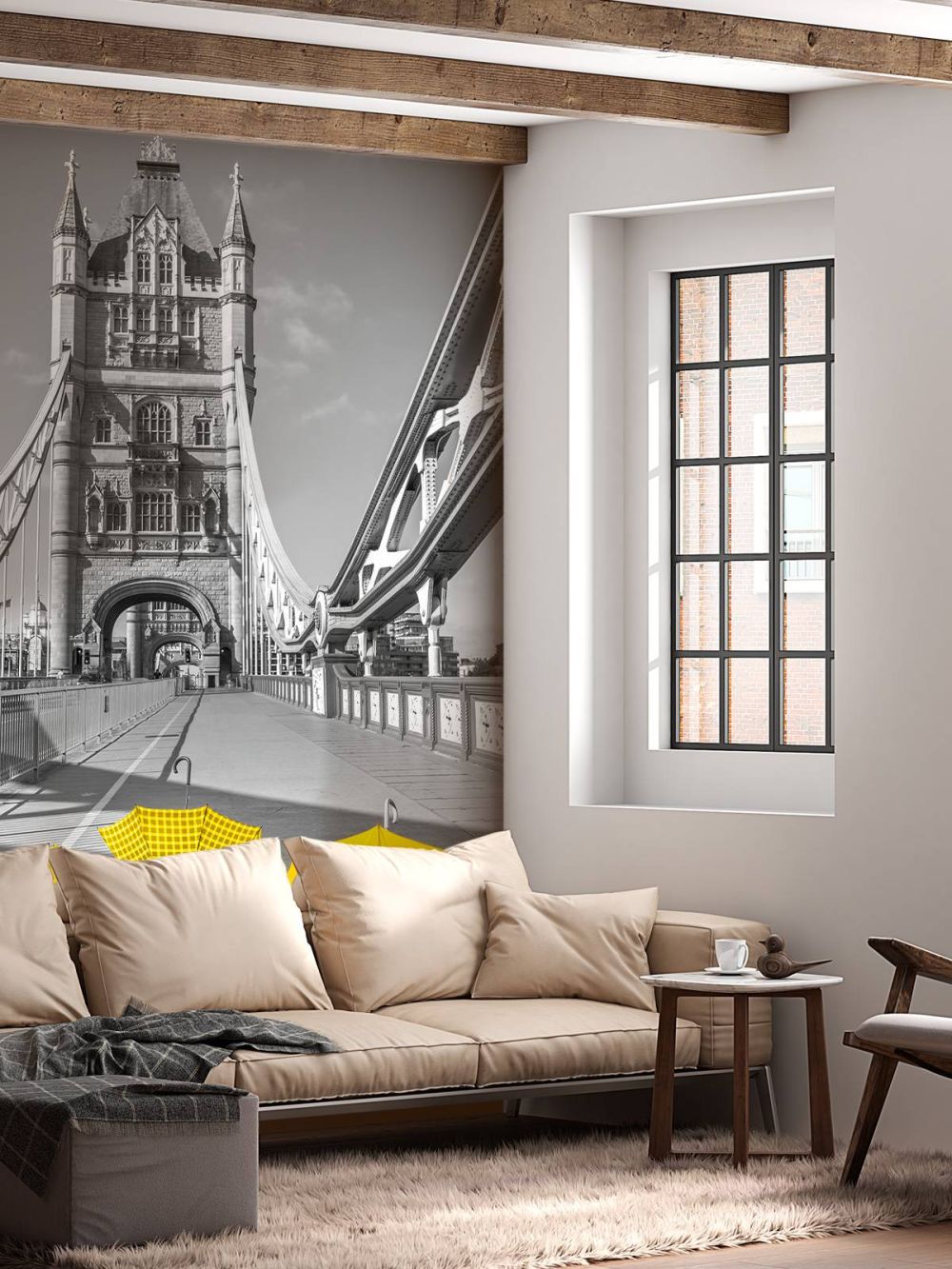 Gele paraplu's op Tower bridge