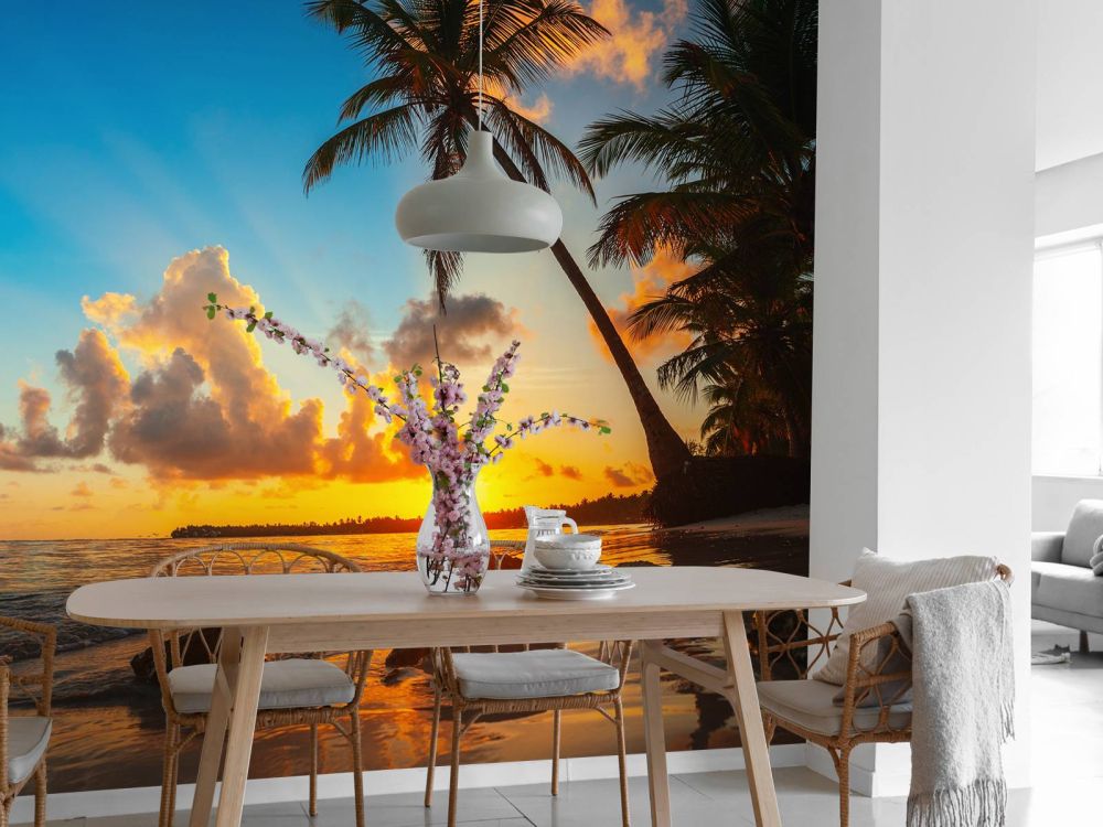 Zonsondergang met palmbomen