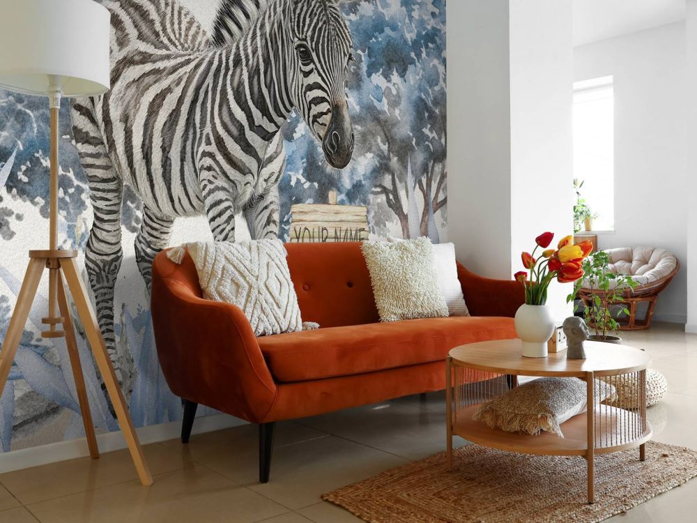 Jonge zebra in de natuur blauw