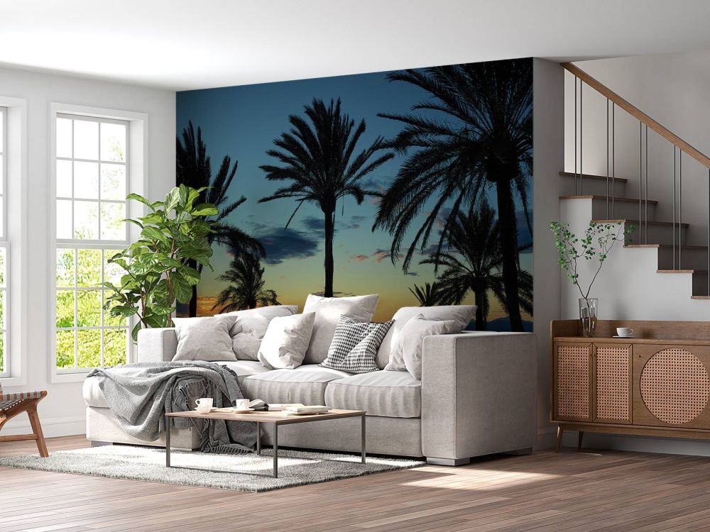 Palmbomen bij zonsondergang