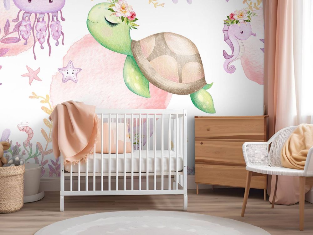 Roze zeebodem babykamer