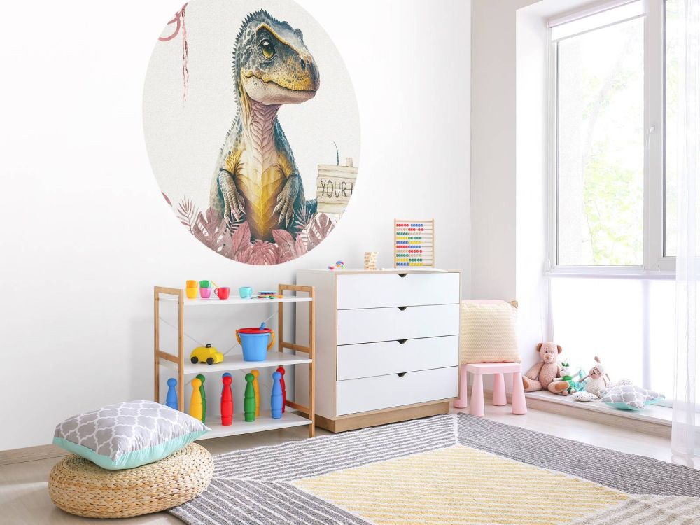 Baby t-rex in de jungle roze