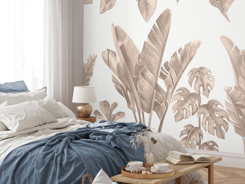 Jungle bladeren in taupe