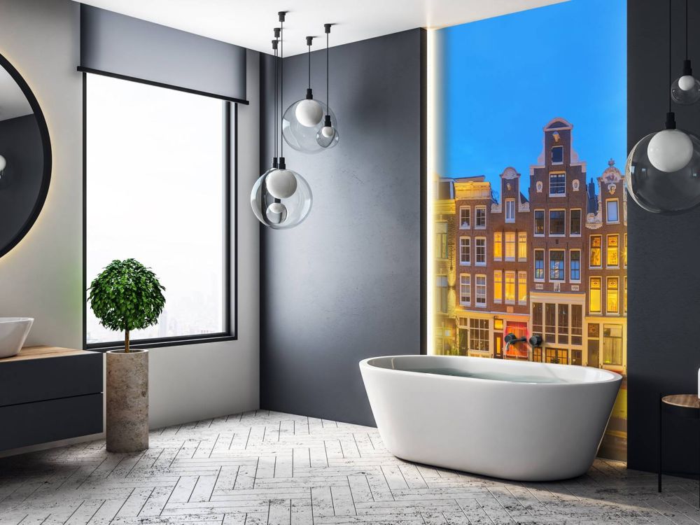 Amsterdamse huizen in de nacht