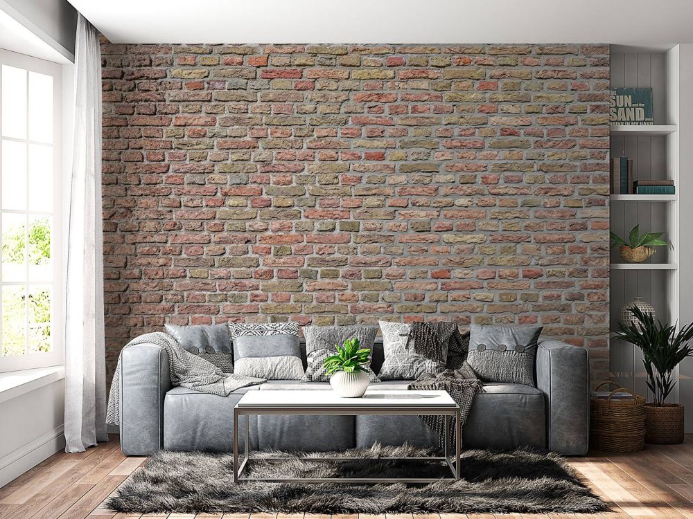 Bakstenen muur met gerestaureerde voegen
