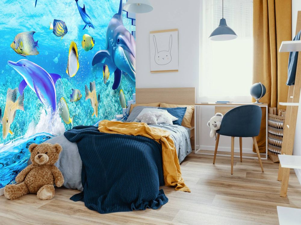 Dolfijnen achter een muur