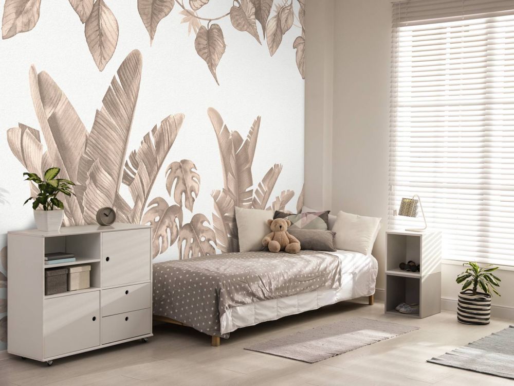 Jungle bladeren in taupe