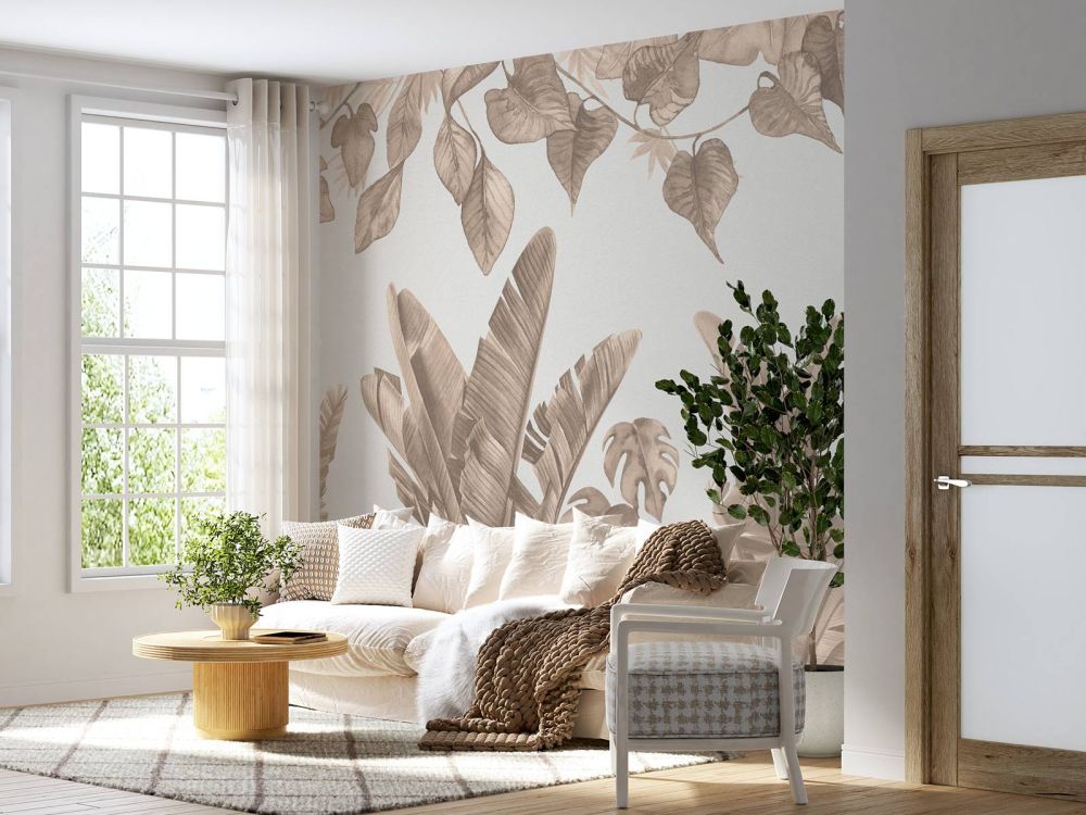 Jungle bladeren in taupe