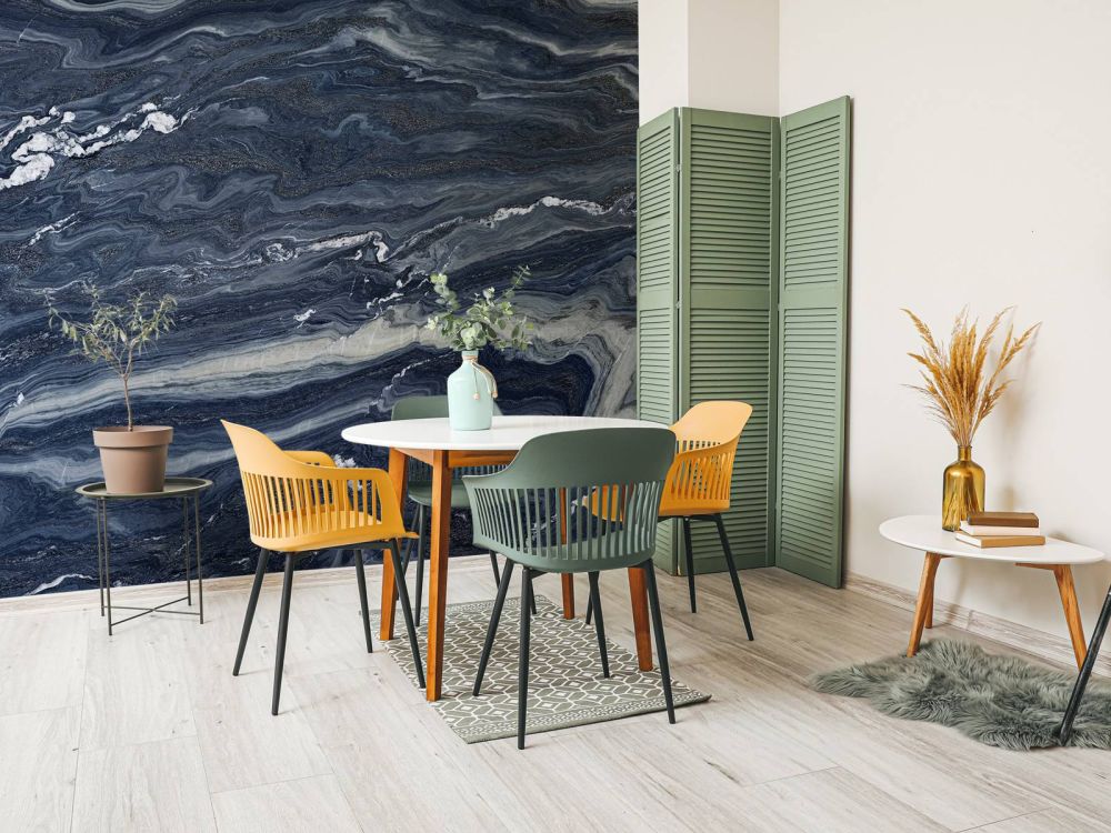 Blauw met wit marmer