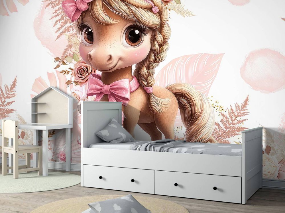 Elegante pony met roze strik