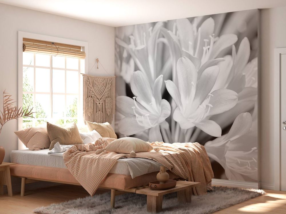 Bloemen in bloei, zwart-wit