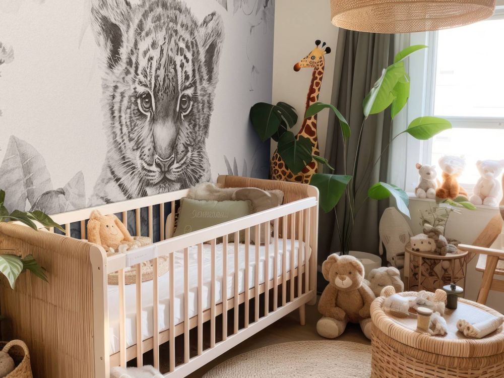 Schattige tijger met planten beige
