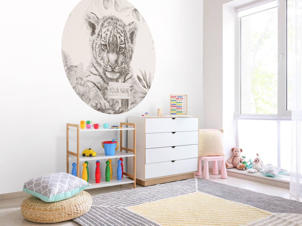 Schattige tijger met planten beige